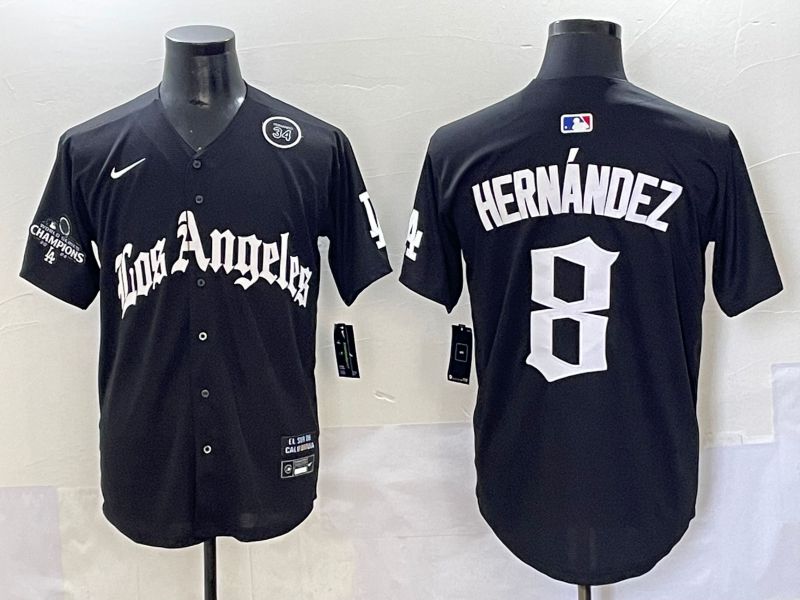 Men 2025 Los Angeles Dodgers #8 Hernandez Black Five generations Joint Name Nike MLB Jersey style 11->los angeles dodgers->MLB Jersey